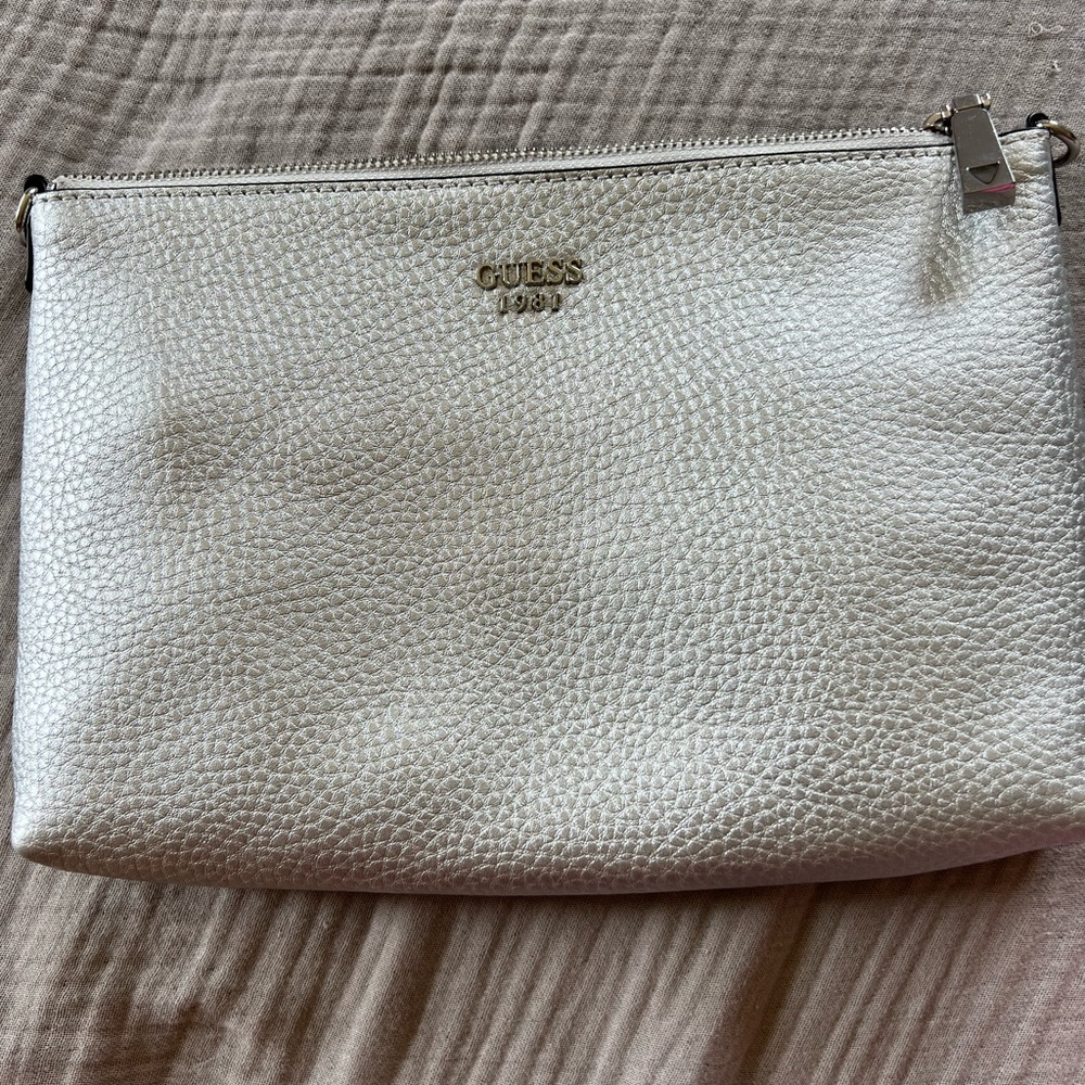 Guess Silver Clutch with Textured Finish